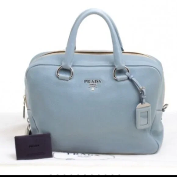 PRADA Light Blue Leather Bowler Handbag - Picture 9 of 16